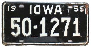 Vintage Black Iowa 1956 License Plate,  1271,  Jasper County