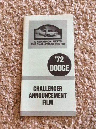 1972 Dodge Challenger,  Salesmans Inhouse Film Kit Brouchure.