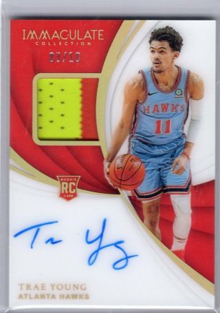 2018/19 Panini Immaculate Trae Young Acetate Rc Patch Auto D 03/10.  Hawks