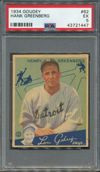 1934 Goudey 62 Hank Greenberg Psa Ex 5 1447