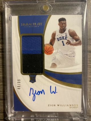 Zion Williamson 2019 - 20 Immaculate 2 - Color Patch Rc Rpa Rookie Auto 48/99