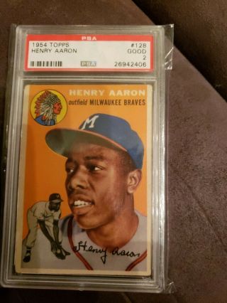 1954 Topps Henry Aaron Psa 2 Good Milwaukee Braves 128 Baseball Card Hank Aaron
