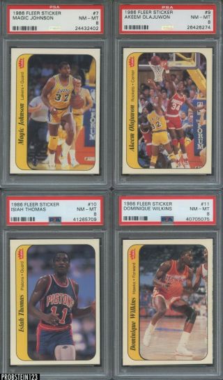Complete 1986 Fleer Basketball Sticker Set 11/11 W/ 8 Michael Jordan All Psa 8