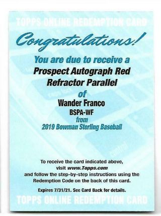 2019 Bowman Sterling Wander Franco Auto Ed /5 Red Refractor Rays Prospect