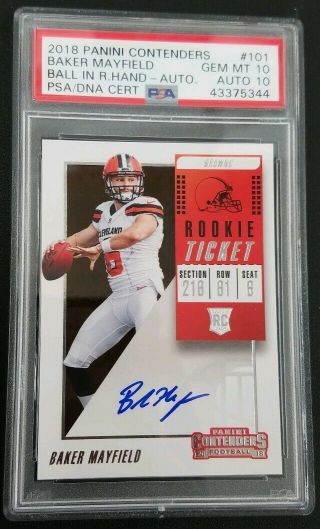 2018 Panini Contenders Baker Mayfield Rookie Ticket Auto Psa 10/10 Browns