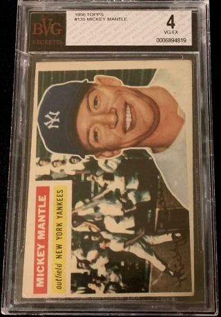1956 Topps Mickey Mantle 135 Bvg 4 Vg - Ex,  With