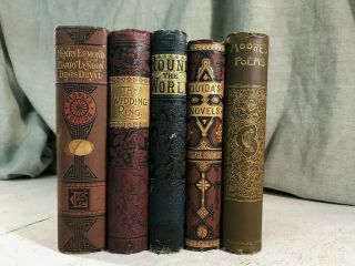 5 Antique Victorian Decorated Bindings Books Shabby Chic Decor