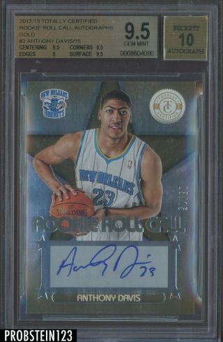 2012 - 13 Totally Certified Rookie Roll Call Gold Anthony Davis Auto /15 Bgs 9.  5