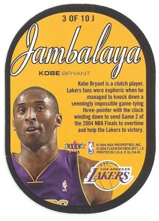 KOBE BRYANT - 2004 - 05 NBA FLEER E - X JAMBALAYA - DIE - CUT - LOS ANGELES LAKERS 2
