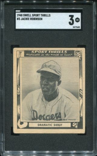 1948 Swell Sport Thrills 3 Jackie Robinson Sgc 3 Vg Rc Rookie " Dramatic Debut "