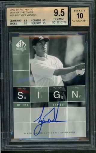 Tiger Woods 2002 Sp Golf Sign Of The Times Autograph Bgs 9.  5 Auto 10 Quad 9.  5 