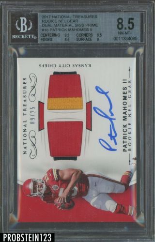 2017 National Treasures Gear Patrick Mahomes Rpa Rc Patch Auto /25 Bgs 8.  5