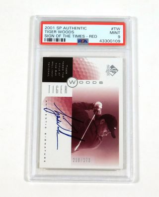 2001 Sp Authentic Tiger Woods Sign Of The Times Sott Red On Card Auto /273 Psa 9