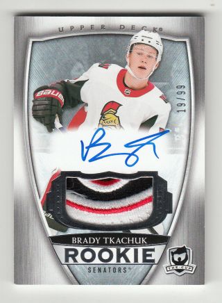 2018 - 19 Upper Deck The Cup Rookie Auto Patch,  66,  Brady Tkachuk Rc,  19/99.