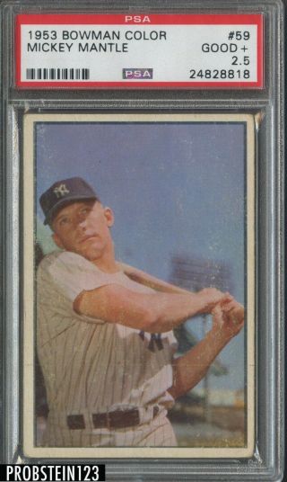 1953 Bowman Color 59 Mickey Mantle York Yankees Hof Psa 2.  5 Good,