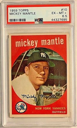1959 Topps Mickey Mantle 10 Psa Ex - Nm,  6.  5 York Yankees