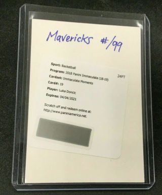 Luka Doncic 2018 - 19 Immaculate Moments Rookie Auto Redemption /99 Rc Autograph