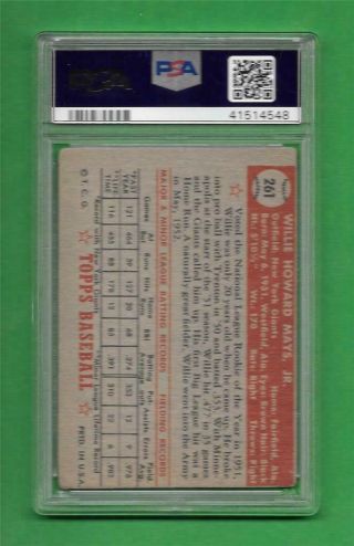 1952 Topps 261 Willie Mays PSA Good 2 York Giants old baseball card 2