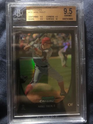 2011 Bowman Chrome Draft Refractor Mike Trout Rookie 101 Bgs 9.  5 Gem (10 Sub)