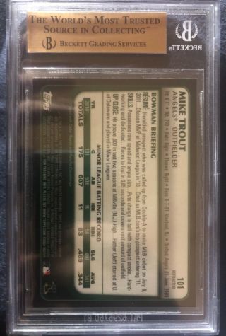 2011 Bowman Chrome Draft Refractor Mike Trout ROOKIE 101 BGS 9.  5 GEM (10 sub) 2
