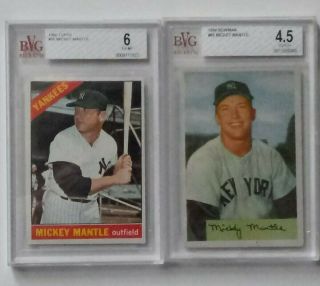 1954 Bowman Mickey Mantle Bvg 4.  5 And 1966 Topps Mickey Mantle Bvg 6
