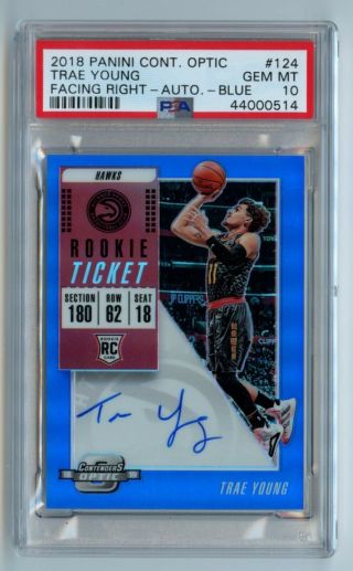 Trae Young Rc 2018 - 19 Contenders Optic Rookie Ticket Auto Blue /99 Psa 10