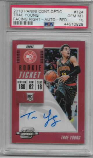 2018 - 19 Contenders Optic Rookie Red Trae Young Hawks Auto 96/99 Psa 10 Variation