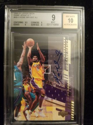 2000 - 2001 Upper Deck Kobe Bryant Game Jersey Auto Lakers Bgs 9