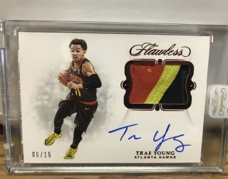 2018 - 19 Flawless Trae Young Rc Rpa Auto 06/15 4 - Color Game Worn Patch Rare