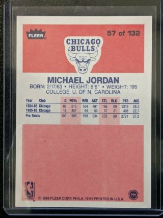 1986 - 87 Fleer Michael Jordan 57 Authentic RC card 3