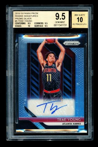 Bgs 9.  5 2018 - 19 Prizm Silver Refractor Trae Young Rookie Rc Auto 10 True Gem