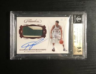 Giannis Antetokounmpo 2017 - 18 Panini Flawless Patch Auto Ruby Red /15 Bgs 9.  5/10
