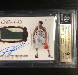Giannis Antetokounmpo 2017 - 18 Panini Flawless Patch Auto Ruby Red /15 BGS 9.  5/10 2