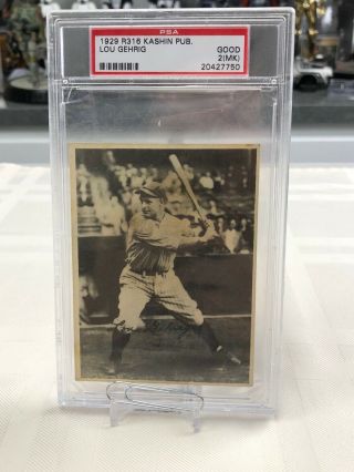 Rare 1929 Lou Gehrig Kashin Pub York Yankees Baseball Card Psa 2 Mk
