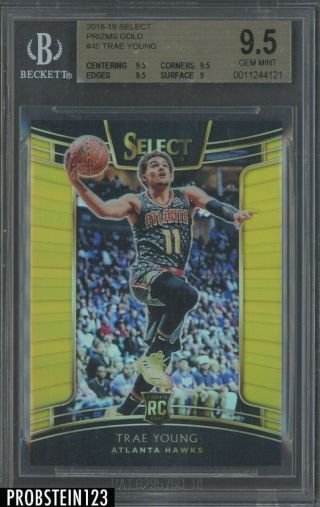 2018 - 19 Panini Select Gold Prizm 45 Trae Young Hawks Rc Rookie 10/10 Bgs 9.  5