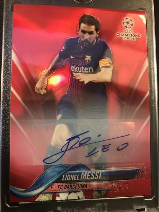2017 - 18 Topps Chrome Uefa Champions League Red Lionel Messi Auto Jsy 10/10