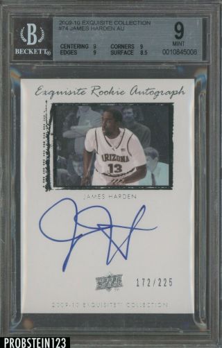2009 - 10 Ud Exquisite 74 James Harden Thunder Rc Rookie Auto /225 Bgs 9