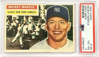 1956 Topps Mickey Mantle 135 Psa 4 Vg - Ex Gray Back Yankees Hof