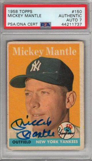 1958 Topps Mickey Mantle 150 " Sharpie Auto " Psa/dna Graded Authentic 7 " Sweet "