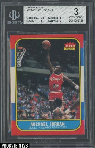 1986 Fleer Michael Jordan Chicago Bulls Star Rookie 57 Bgs 3 Hobby Icon Card