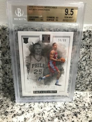 2016/17 Panini Impeccable Ben Simmons Rookie Bgs 9.  5 24/99