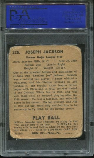 1940 Playball 225 Shoeless Joe Jackson psa 1 Poor - Fair 2