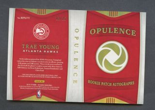 2018 - 19 Panini Opulence Booklet Trae Young RPA RC 4 - Color Patch AUTO /25 2