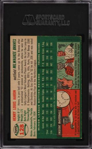 1954 Topps Hank Aaron ROOKIE RC 128 SGC Auth (PWCC) 2