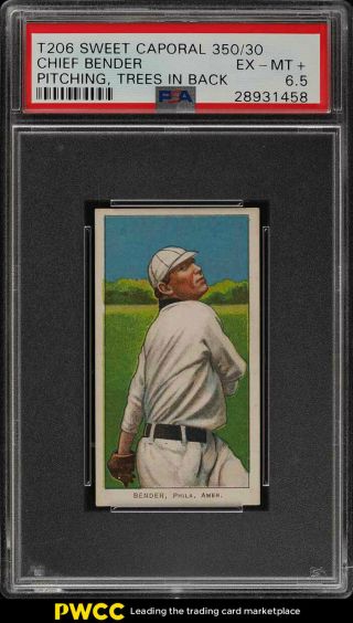 1909 - 11 T206 Chief Bender Pitching,  Trees In Background Psa 6.  5 Exmt,  (pwcc)