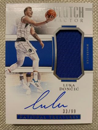 Luka Doncic 2018 - 19 National Treasures Clutch Factor Rc Jersey Auto 33/99 Dallas