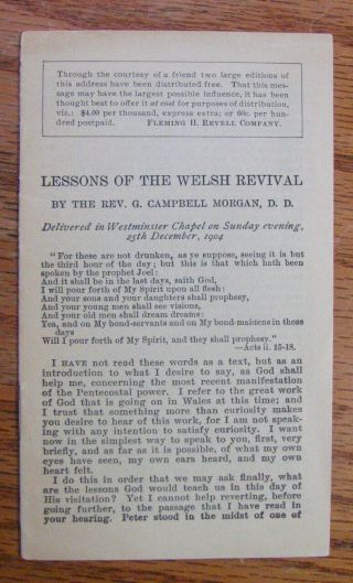 1905 G.  Campbell Morgan,  Lessons Of The Welsh Revival