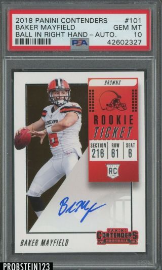 2018 Contenders Rookie Ticket Right Hand Baker Mayfield Browns Rc Auto Psa 10