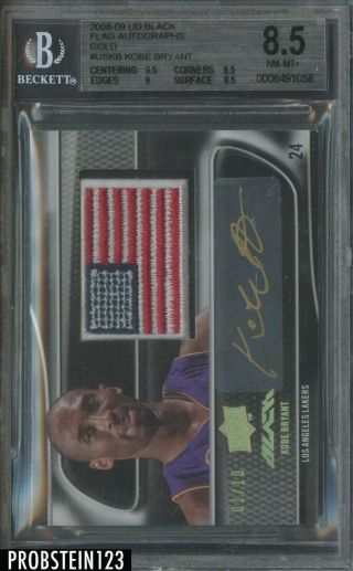 2008 - 09 Ud Black Gold Kobe Bryant Lakers Usa Flag Patch Auto 01/10 Bgs 8.  5