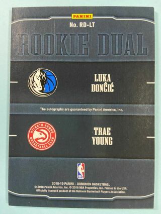 2018 - 19 Panini Dominion Luka Doncic Trae Young Dual Rookie Autograph Auto 07/25 2